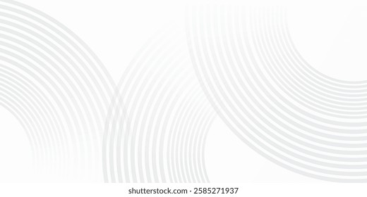 Abstract white glowing geometric lines on gray background. Modern shiny gray circle lines pattern. Futuristic technology concept. Suit for cover, poster modern