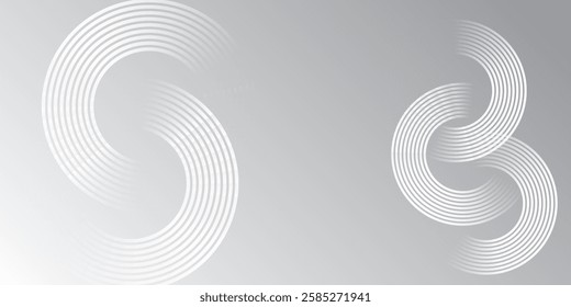 Abstract white glowing geometric lines on gray background. Modern shiny gray circle lines pattern. Futuristic technology concept. Suit for cover, poster modern