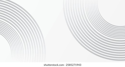 Abstract white glowing geometric lines on gray background. Modern shiny gray circle lines pattern. Futuristic technology concept. Suit for cover, poster modern