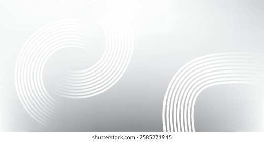 Abstract white glowing geometric lines on gray background. Modern shiny gray circle lines pattern. Futuristic technology concept. Suit for cover, poster modern