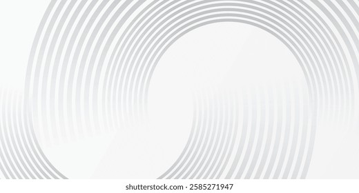 Abstract white glowing geometric lines on gray background. Modern shiny gray circle lines pattern. Futuristic technology concept. Suit for cover, poster modern