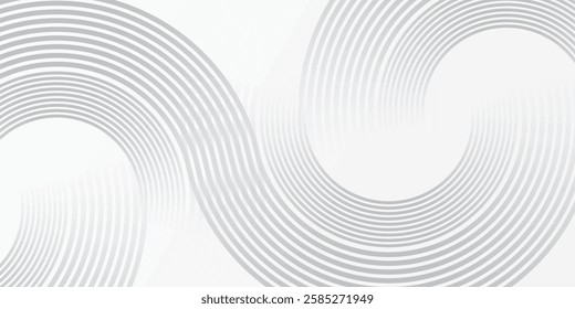 Abstract white glowing geometric lines on gray background. Modern shiny gray circle lines pattern. Futuristic technology concept. Suit for cover, poster modern