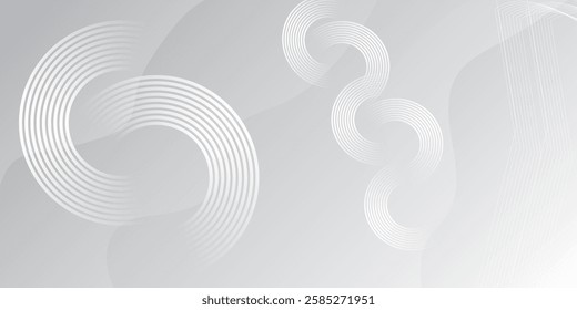 Abstract white glowing geometric lines on gray background. Modern shiny gray circle lines pattern. Futuristic technology concept. Suit for cover, poster modern