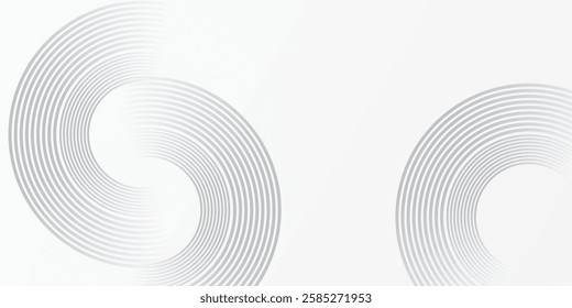 Abstract white glowing geometric lines on gray background. Modern shiny gray circle lines pattern. Futuristic technology concept. Suit for cover, poster modern