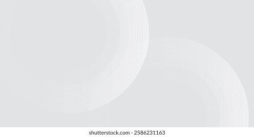Abstract white glowing geometric lines on gray background. Modern shiny blue circle lines pattern.