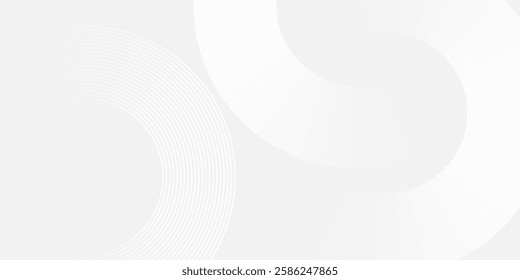 Abstract white glowing geometric lines on gray background. Modern shiny blue circle lines pattern.