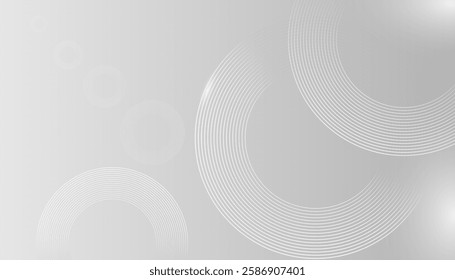 Abstract white glowing geometric lines on gray background. Modern shiny blue circle lines pattern. Futuristic technology concept. Suit for cover, poster, banner, brochure, header, website vector
