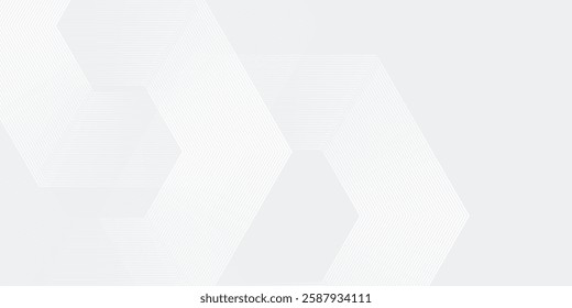 Abstract white glowing geometric lines on gray background. Modern shiny blue hexagon lines pattern. Futuristic technology concept. Suit for cover modern simple
