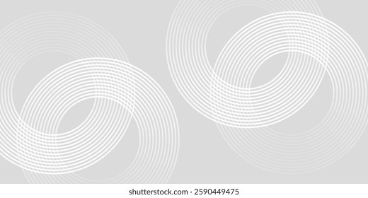Abstract white glowing geometric lines on gray background. Modern shiny blue circle lines pattern. Futuristic technology concept