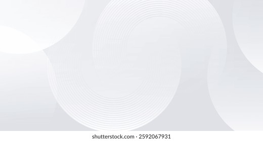 Abstract white glowing geometric lines on gray background. Futuristic technology concept. Modern shiny white circle lines pattern.
