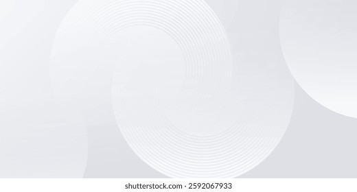 Abstract white glowing geometric lines on gray background. Futuristic technology concept. Modern shiny white circle lines pattern.
