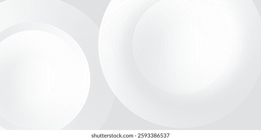 Abstract white glowing geometric lines on gray background. Modern shiny blue circle lines pattern.