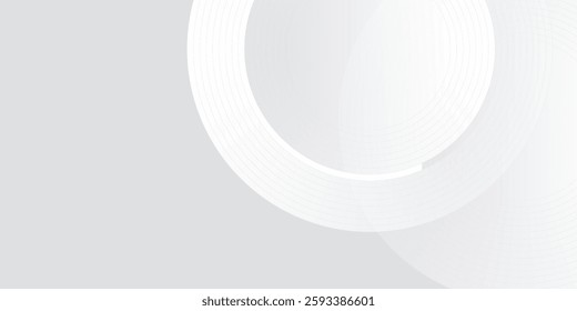 Abstract white glowing geometric lines on gray background. Modern shiny blue circle lines pattern.
