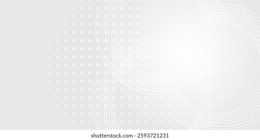 Abstract white glowing geometric lines on gray background. Modern shiny blue circle lines pattern. Futuristic technology concept. Suit for cover, poster,