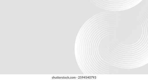 Abstract white glowing geometric lines on gray background. Modern shiny blue circle lines pattern. Futuristic technology concept. Suit for cover, poster,
