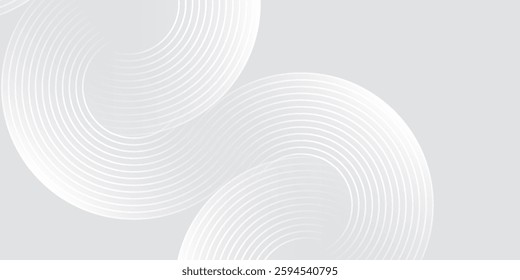 Abstract white glowing geometric lines on gray background. Modern shiny blue circle lines pattern. Futuristic technology concept. Suit for cover, poster,