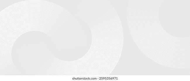 Abstract white glowing geometric lines on gray background. Modern shiny white circle lines pattern. Futuristic technology concept. Suit for cover, poster, banner, brochure, website vector