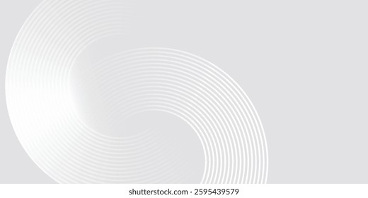 Abstract white glowing geometric lines on gray background. Modern shiny blue circle lines pattern. Futuristic technology concept. Suit for cover, poster