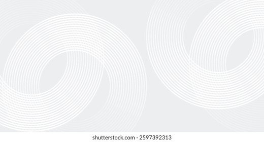 Abstract white glowing geometric lines on gray background. Modern shiny blue circle lines pattern. Futuristic technology concept art