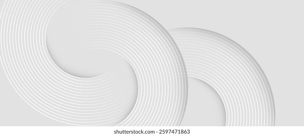 Abstract white glowing geometric lines on gray background. Modern shiny blue circle lines pattern. Futuristic technology concept. Suit for cover, poster,