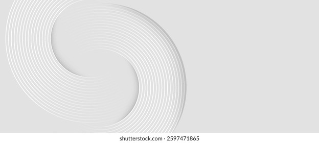 Abstract white glowing geometric lines on gray background. Modern shiny blue circle lines pattern. Futuristic technology concept. Suit for cover, poster,