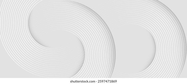 Abstract white glowing geometric lines on gray background. Modern shiny blue circle lines pattern. Futuristic technology concept. Suit for cover, poster,