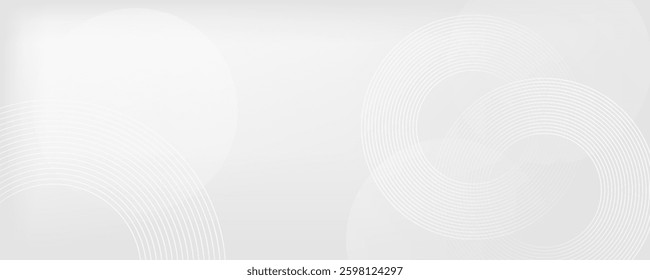 Abstract white glowing geometric lines on gray background. Modern shiny blue circle lines pattern. Futuristic technology concept. Suit for cover, poster,