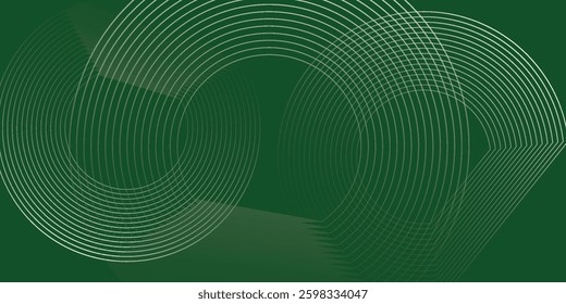 Abstract white glowing geometric lines on green background. Modern shiny blue circle lines pattern. Futuristic technology concept.
