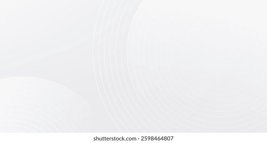 Abstract white glowing geometric lines on gray background. Modern shiny blue circle simple art design