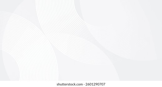 Abstract white glowing geometric lines on gray background. Modern shiny blue circle lines pattern. Futuristic technology concept.