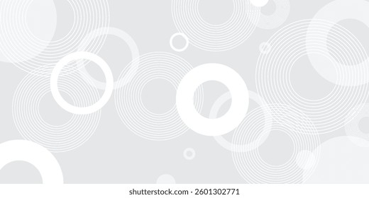 Abstract white glowing geometric lines on gray background. Modern shiny blue circle lines pattern. Futuristic technology concept. Suit for cover, poster,
