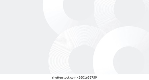 Abstract white glowing geometric lines on gray background. Modern shiny blue circle lines pattern. Futuristic technology concept. Suit for cover, poster modern art