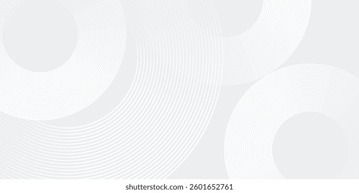 Abstract white glowing geometric lines on gray background. Modern shiny blue circle lines pattern. Futuristic technology concept. Suit for cover, poster modern art