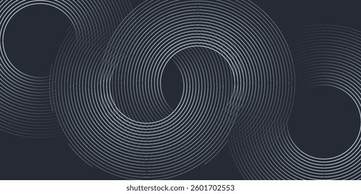 Abstract white glowing geometric lines on grey background. Modern shiny blue circle lines pattern. Futuristic technology concept. Suit for cover, poster. eps 10