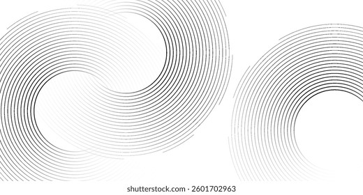 Abstract white glowing geometric lines on grey background. Modern shiny blue circle lines pattern. Futuristic technology concept. Suit for cover, poster. eps 10