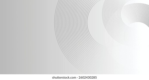 Abstract white glowing geometric lines on gray background. Modern shiny blue circle lines pattern. Futuristic technology concept. Suit for cover, poster, banner, brochure, header, website
