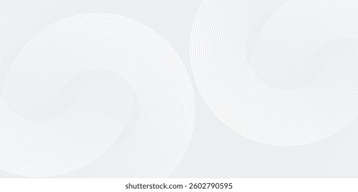 Abstract white glowing geometric lines on gray background. Modern shiny blue circle lines pattern. Futuristic technology concept. Suit for cover, poster, banner,