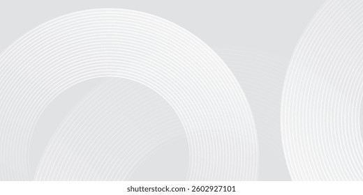 Abstract white glowing geometric lines on gray background. Modern shiny blue circle lines pattern. Futuristic technology concept. Suit for cover, poster,