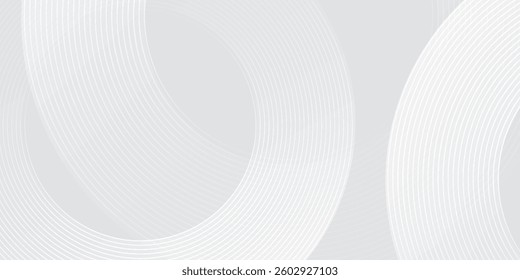 Abstract white glowing geometric lines on gray background. Modern shiny blue circle lines pattern. Futuristic technology concept. Suit for cover, poster,