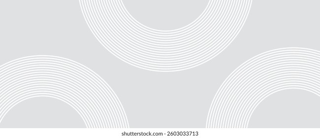 Abstract white glowing geometric lines on gray background. Modern shiny blue circle lines pattern. Futuristic technology concept. Suit for cover, poster