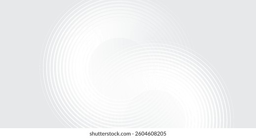 Abstract white glowing geometric lines on gray background. Modern shiny blue circle lines pattern. Futuristic technology concept.