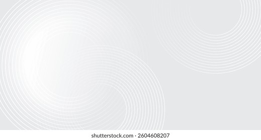 Abstract white glowing geometric lines on gray background. Modern shiny blue circle lines pattern. Futuristic technology concept.
