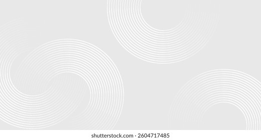 Abstract white glowing geometric lines on gray background. Modern shiny blue circle lines pattern. Futuristic technology concept. Suit for cover, poster, banner, brochure, header, website modern