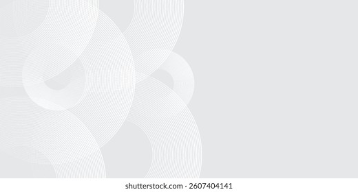Abstract white glowing geometric lines on gray background. Modern shiny blue circle lines pattern art. Futuristic technology concept