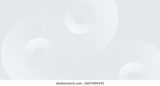 Abstract white glowing geometric lines on gray background. Modern shiny blue circle lines pattern art. Futuristic technology concept