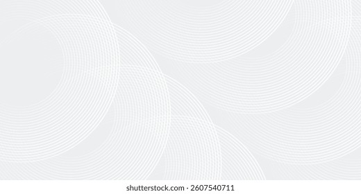 Abstract white glowing geometric lines on gray background. Modern shiny blue circle lines pattern. Futuristic technology concept. Suit for cover, poster, banner,