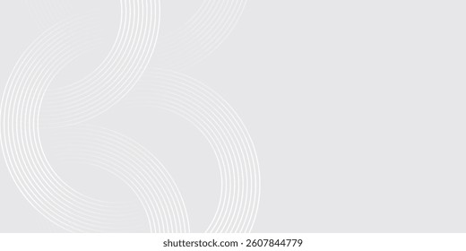 Abstract white glowing geometric lines on gray background. Modern shiny blue circle lines pattern. Futuristic technology concept. Suit for cover, poster,