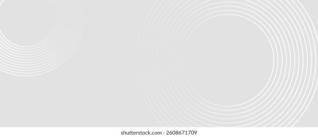 Abstract white glowing geometric lines on gray background. Modern shiny blue circle lines pattern. Futuristic technology concept. Suit for cover, poster,