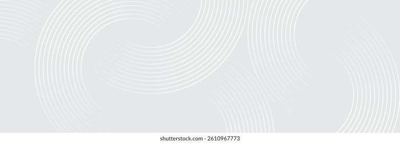 Abstract white glowing geometric lines on gray background. Modern shiny blue circle lines pattern. Futuristic technology concept. Suit for cover, poster,