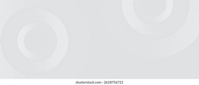 Abstract white glowing geometric lines on gray background. Modern shiny blue circle lines pattern. Futuristic technology concept. Suit for cover, poster,